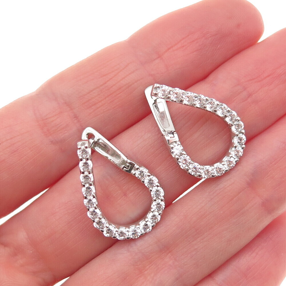 925 Sterling Silver Round-Cut C Z Twisted Teardrop Earrings